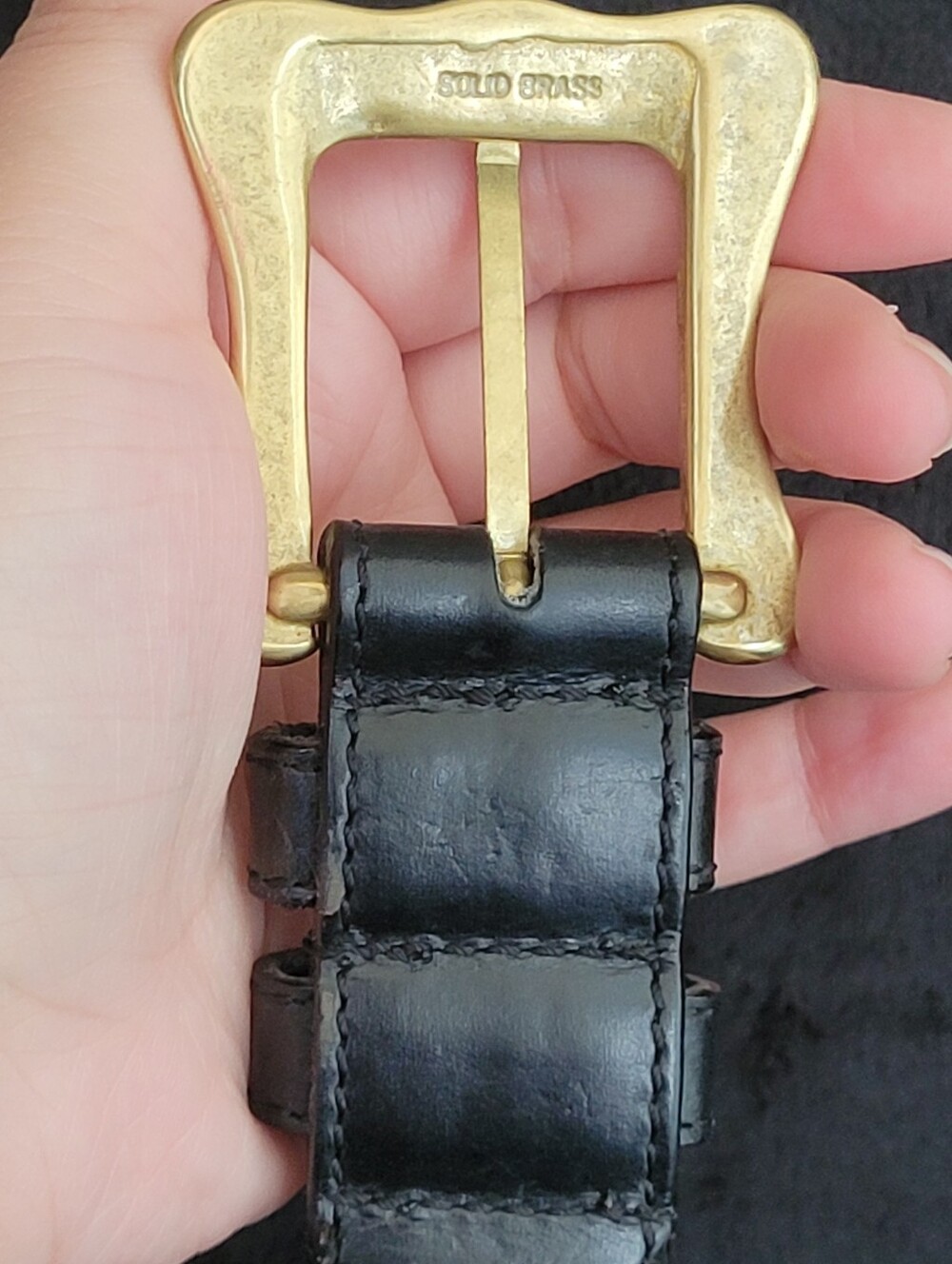 Black Leather Belt with Gold Buckle - Women Accessories Vintage Leather Belt 28" - Picture 12 of 16